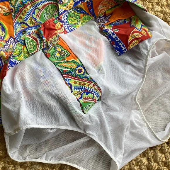New: Polo Ralph Lauren Y2k Paisley Swim Trunks. Green Pony. Size Medium